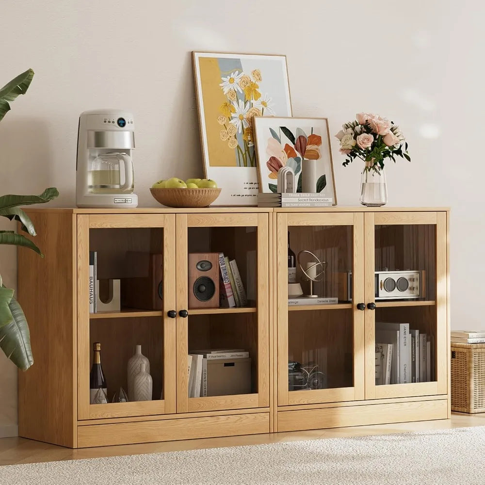 4-Piece Large TV Stand with Bookshelves for TVs up to 75, TV Entertainment Center Media Center with Tempered Glass Doors.