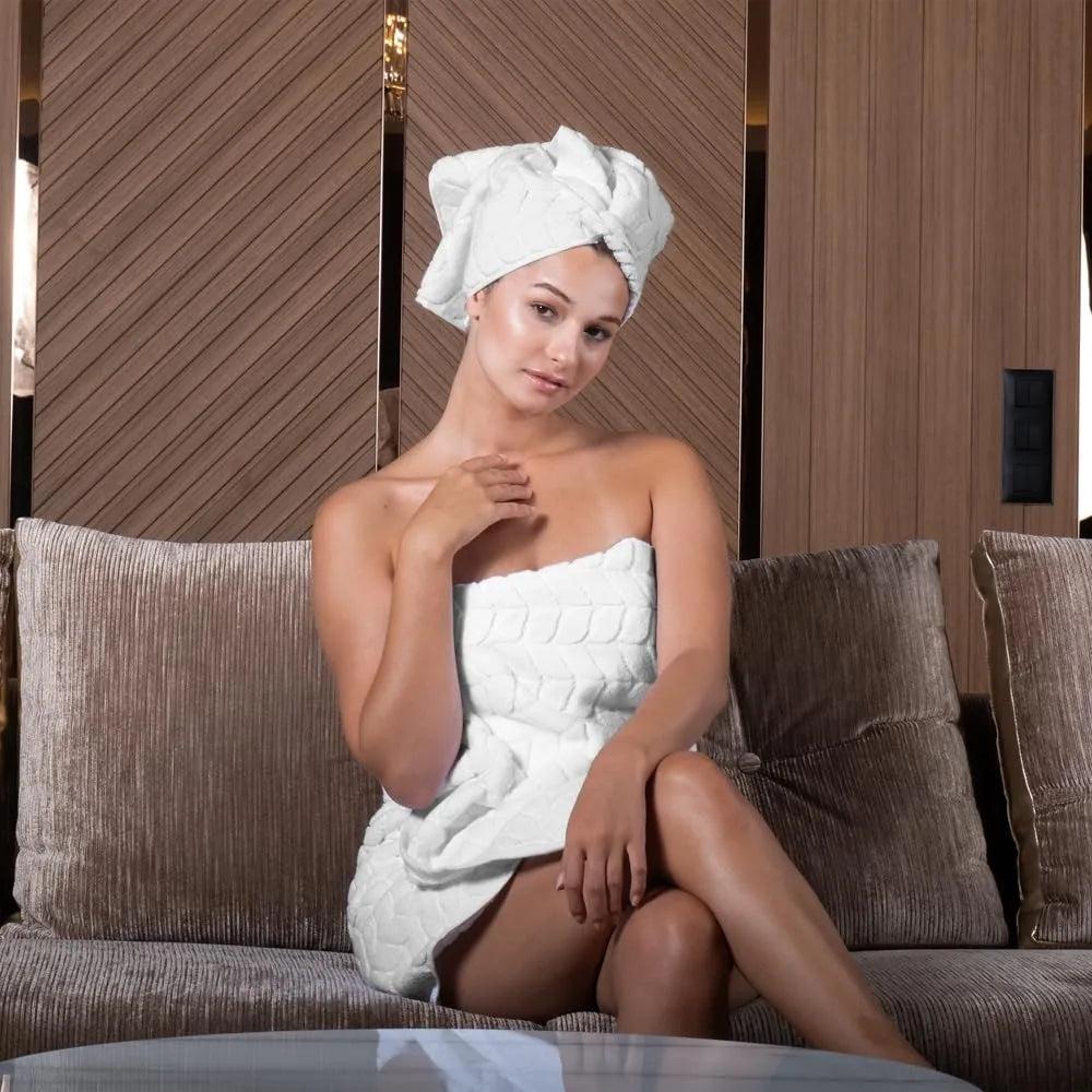 Turkish Bath Towels, Soft Plush Jacquard Luxury Bath Towels, Quick Dry Towel Set (White, 6 pcs Towel Set)
