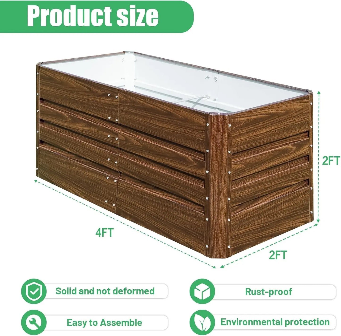 2-Pack 4x2x2FT Galvanized Raised Garden Bed Planter Box for Vegetables Flowers Herbs Outdoor, Deep Root Design Brown