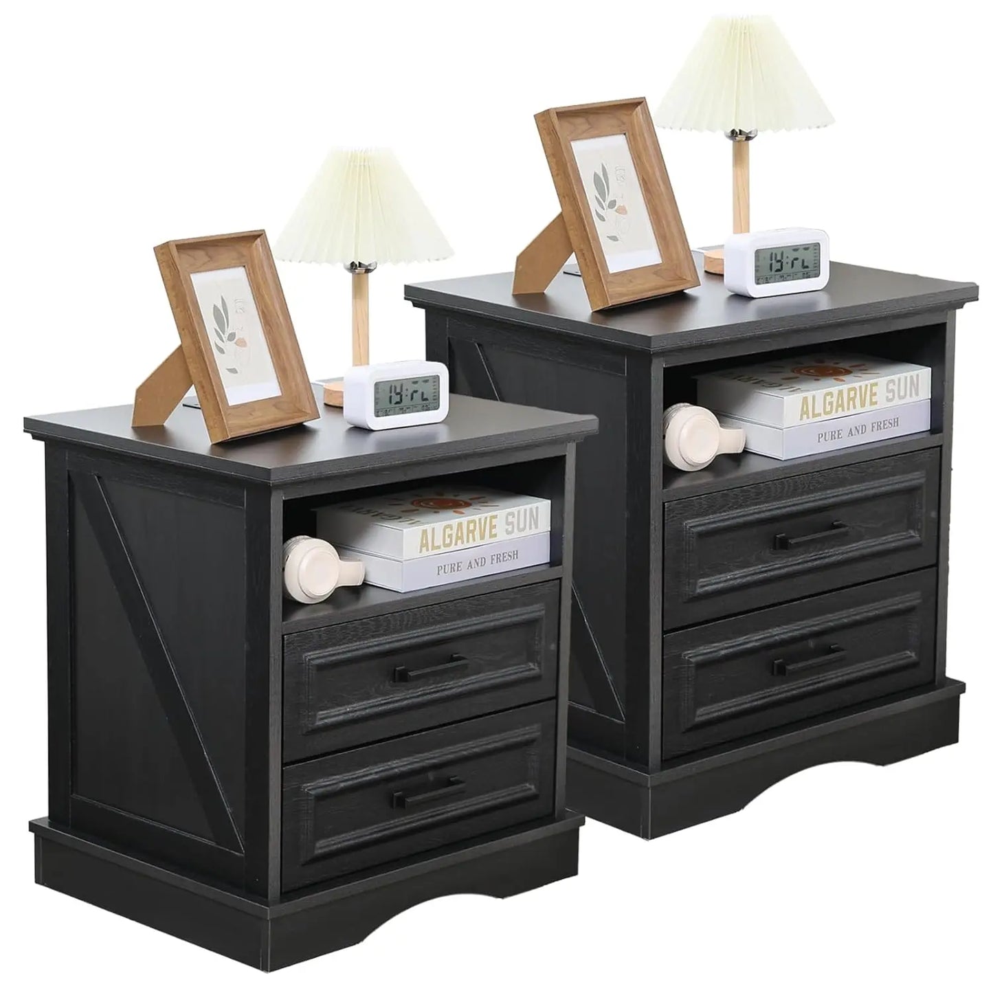 XIAOLANG Farmhouse Nightstands Set Of 2 With Charging Station