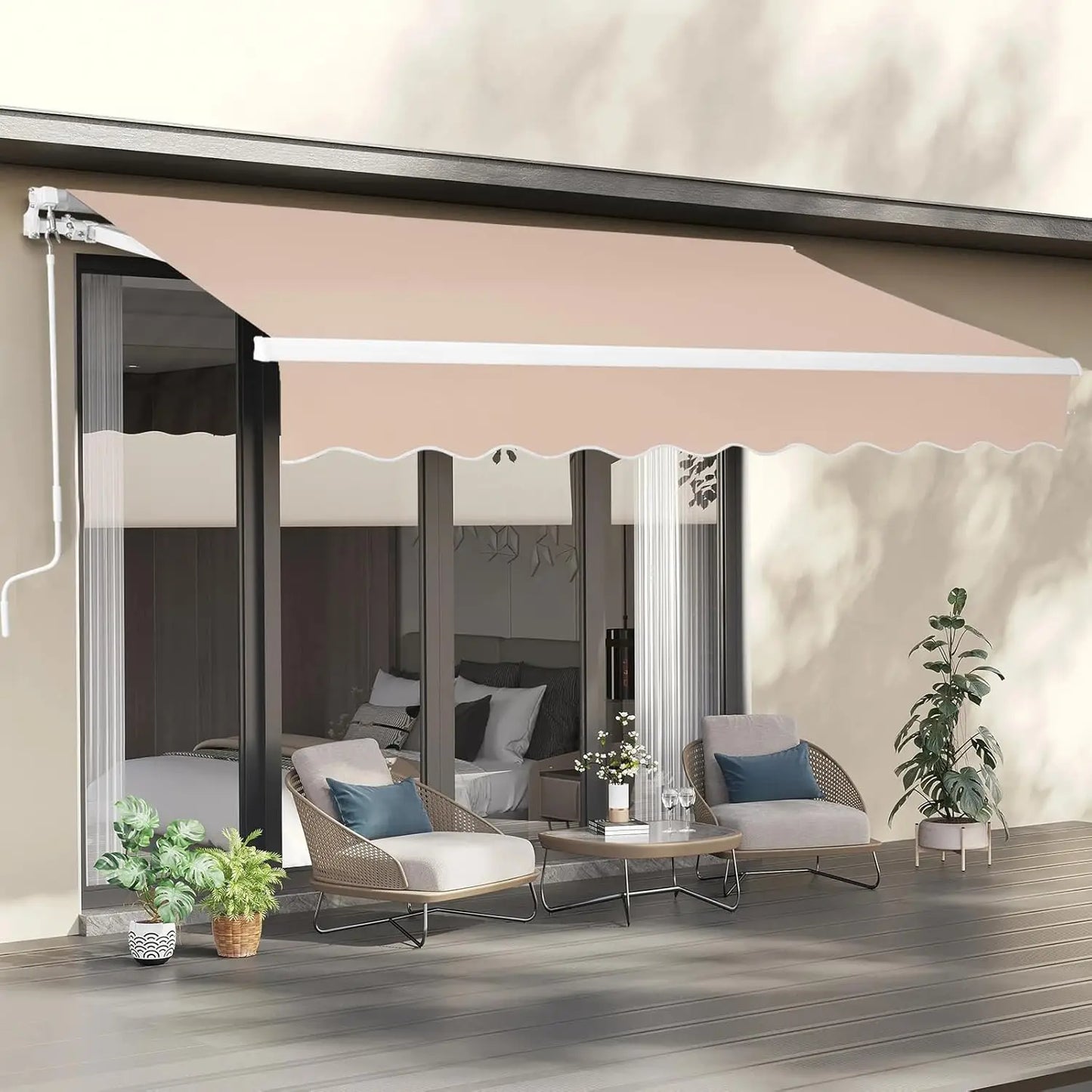 NONECN Retractable Patio Awning With Aluminum Frame UV Resistant