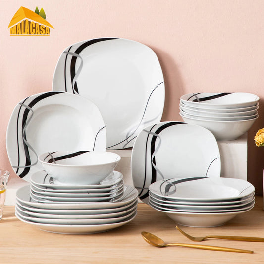 MALACASA Fiona 24-Piece Ceramic Dinnerware Set Porcelain Tableware