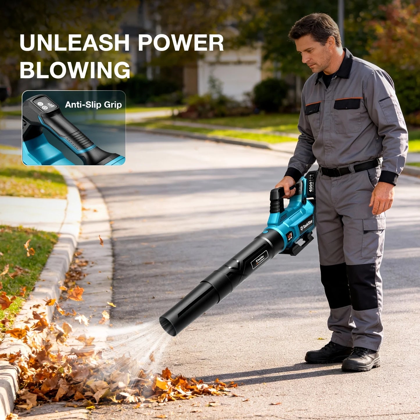 TaskStar Cordless Leaf Vacuum Electric Air Blower Powerful Leaf Blower With 2 4000mAh Batteries&2 Chargers Garden Dust Removal