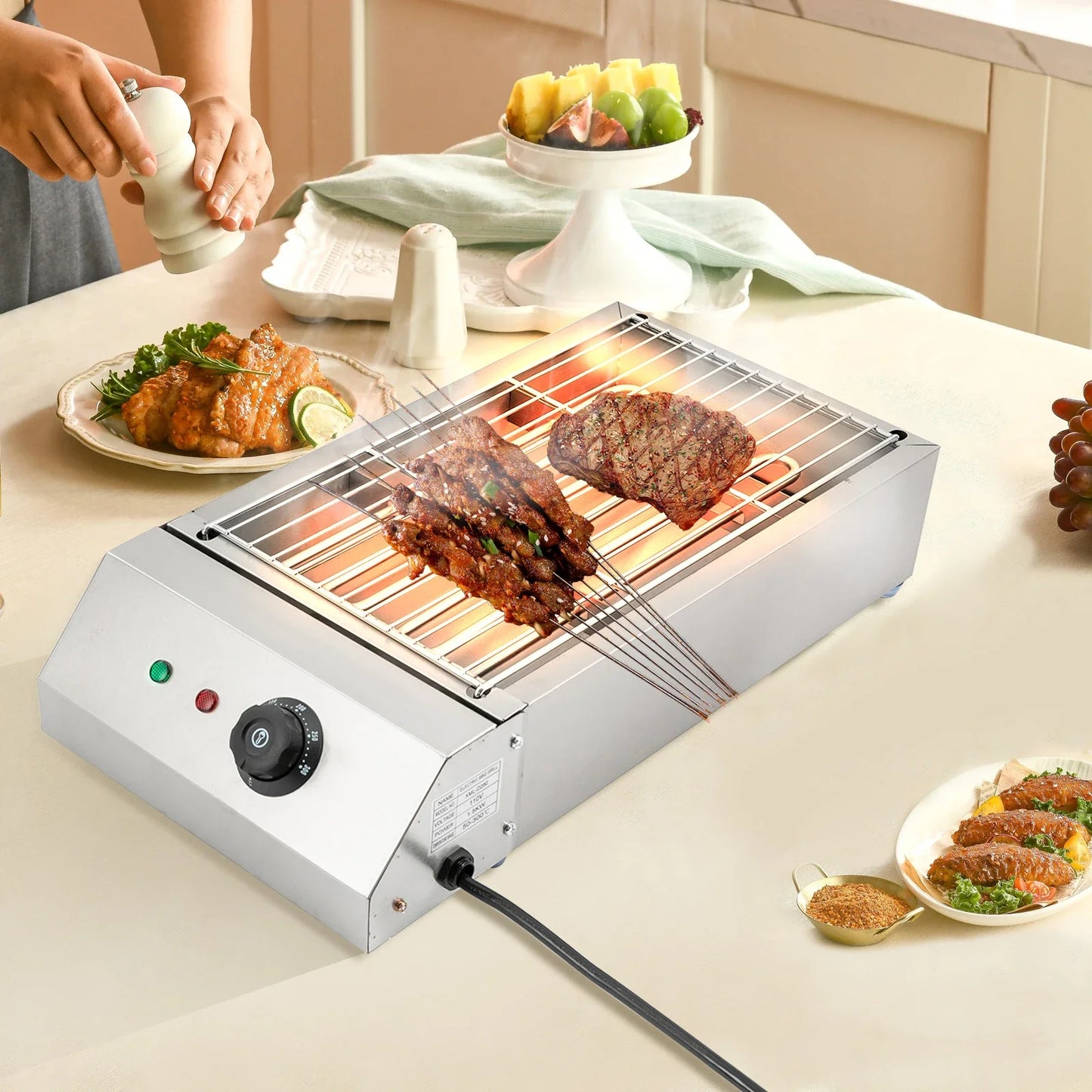 Portable Electric Grill Oven 1.5KW Heat Control 110V Countertop BBQ for Indoor Outdoor Cooking