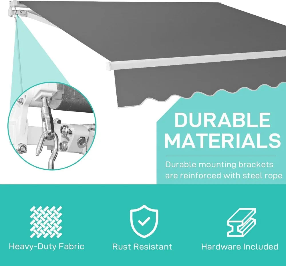 NONECN Retractable Patio Awning With Aluminum Frame UV Resistant