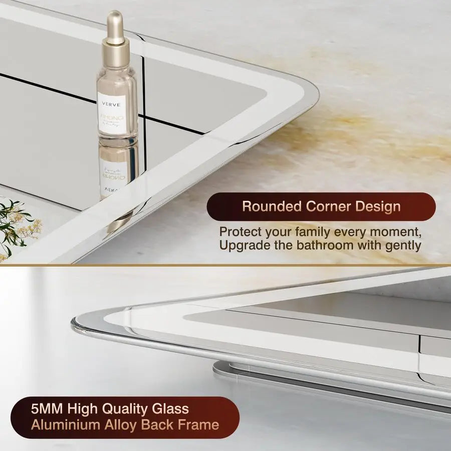 LED Bath Mirror With Front And Backlight, Dimmable And Anti-Fog