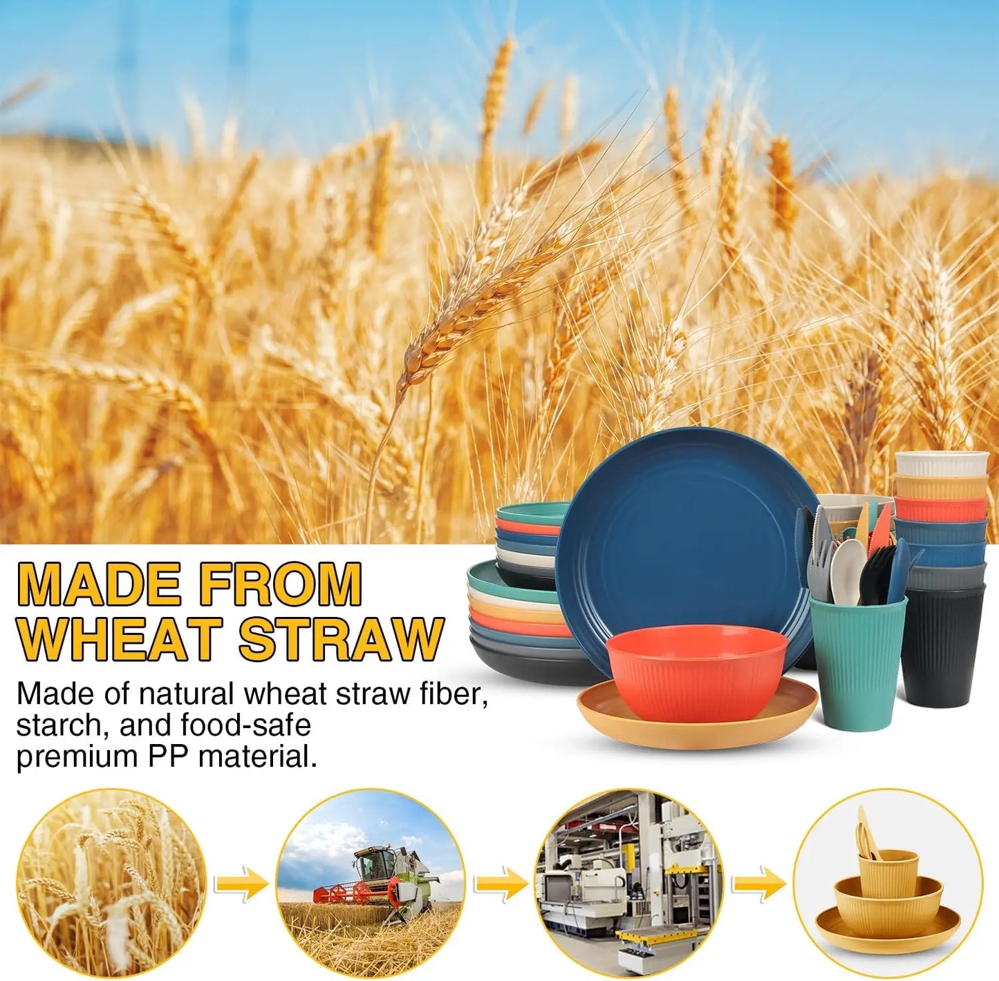 Unbreakable Wheat Straw Dinnerware Set Dishwasher Safe Microwave Safe