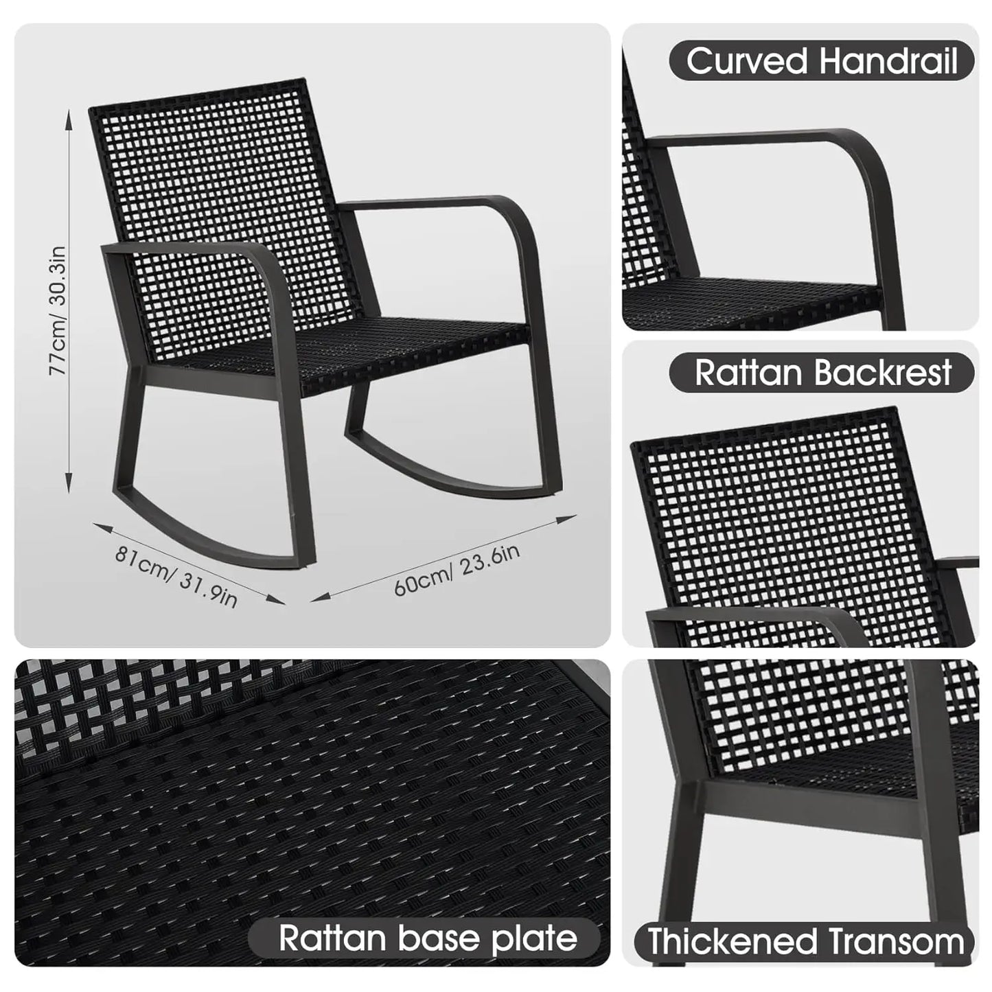 Bistro 3 Piece Patio Furniture Set, Patio Table and Rattan Outdoor Rocking Chairs Set of 2, Outdoor Bistro, Customized