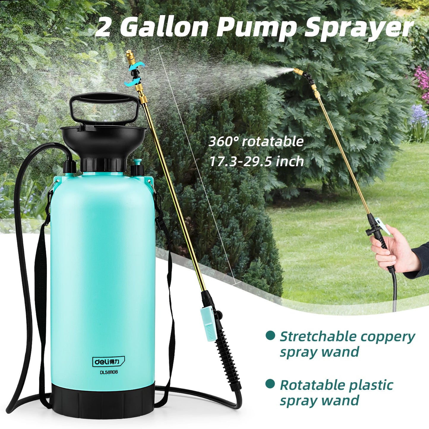 Deli 8L Garden Pressure Sprayer,Durable and Adjustable Spraying Tool for Watering, Fertilizing, and Pest Control in Lawns