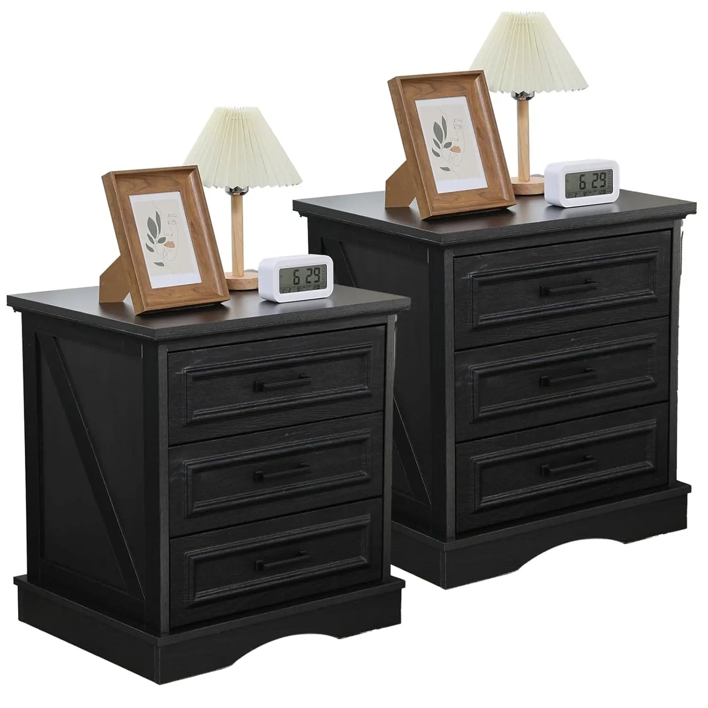 XIAOLANG Farmhouse Nightstands Set Of 2 With Charging Station