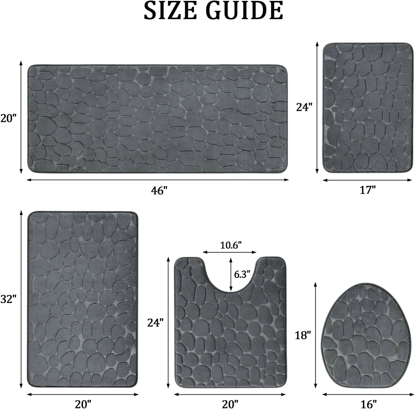 5-Piece Dark Grey Memory Foam Bathroom Rug Set, Non-Slip Water Absorbent Washable Mats for Sink, Toilet & Floor