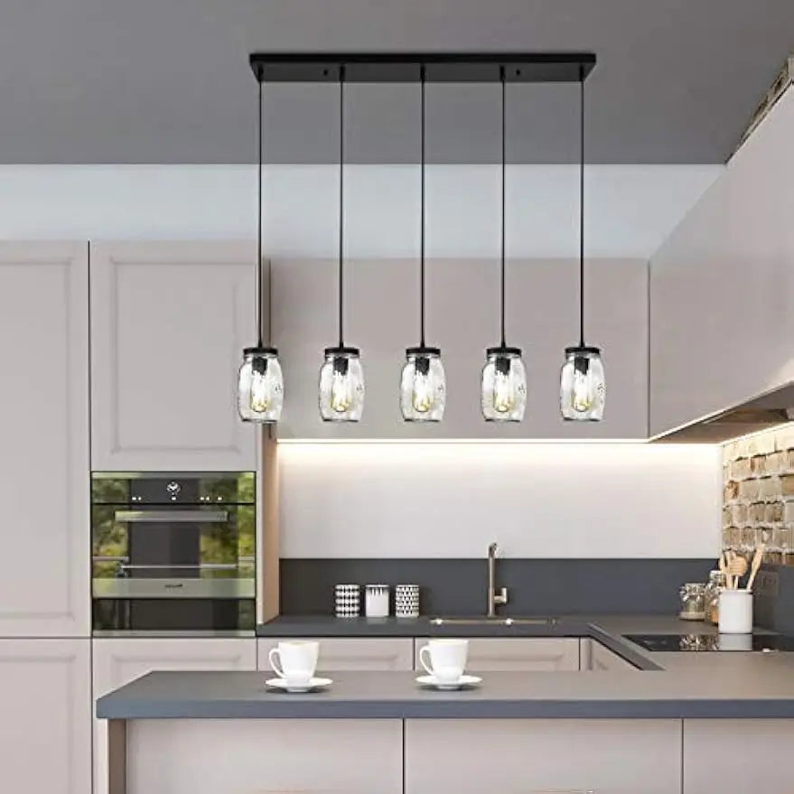 Five Light Mason Jar Chandelier Pendant Light With Glass Shades