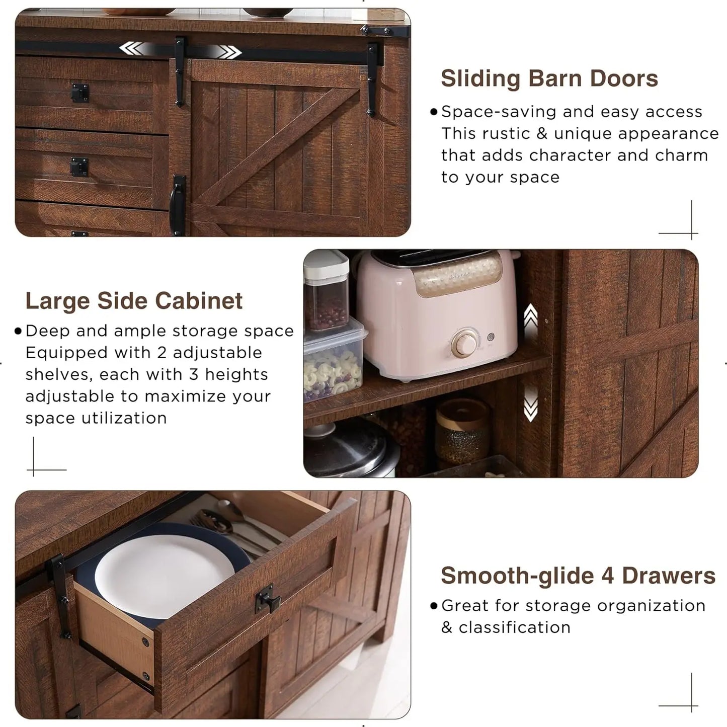 Rustic Wood Kitchen Cabinet With Sliding Barn Doors And Drawers