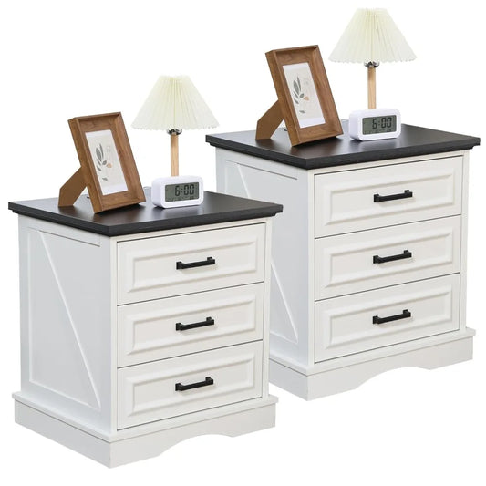 XIAOLANG Farmhouse Nightstands Set Of 2 With Charging Station
