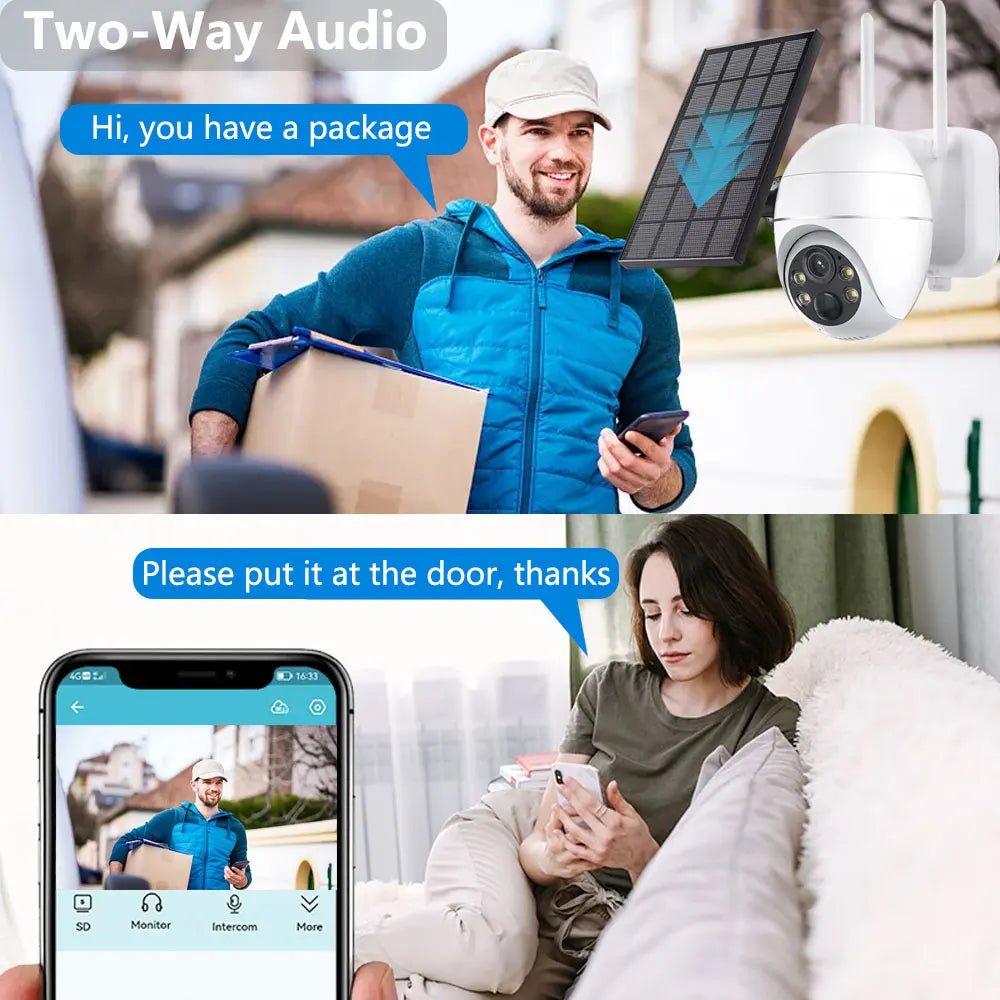 Overscam Camera 4G SIM Card 5MP Solar Panel Outdoor Monitoring CCTV PTZ Camera Smart Home Two-Way Intrusion Alarm Long Standby
