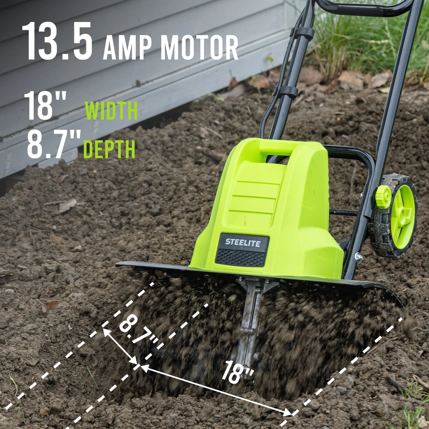 Deli 18-Inch Corded Electric Tiller, 13.5-Amp Motor for Garden Cultivating and Soil Loosening