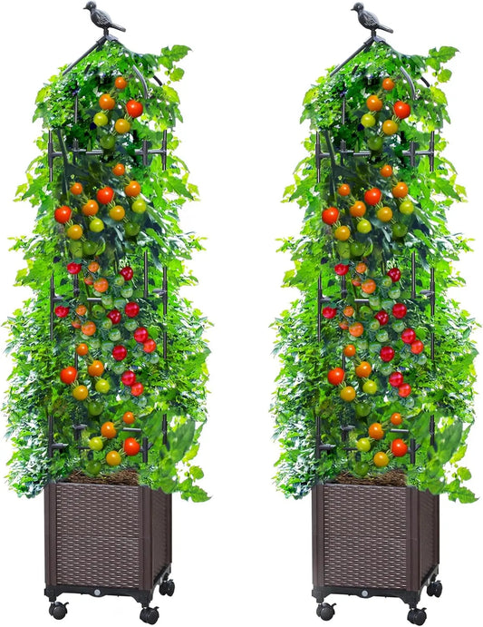 Two Pack Tall Raised Garden Bed With Trellis And Wheels
