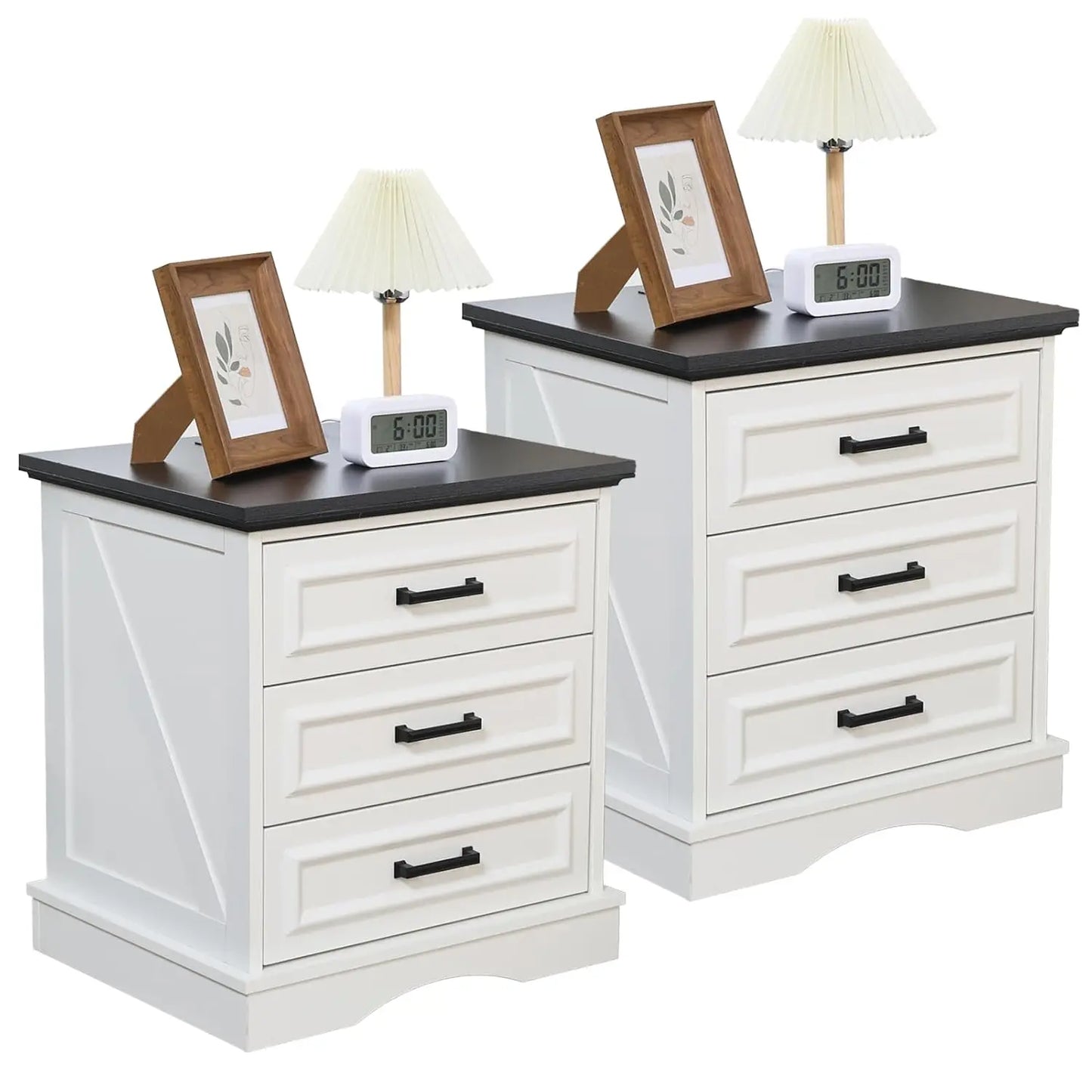 XIAOLANG Farmhouse Nightstands Set Of 2 With Charging Station