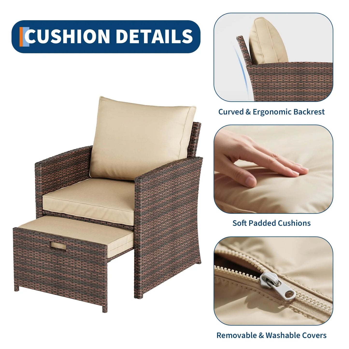 HiMISS All-Weather PE Rattan Patio Set With Two Ottomans