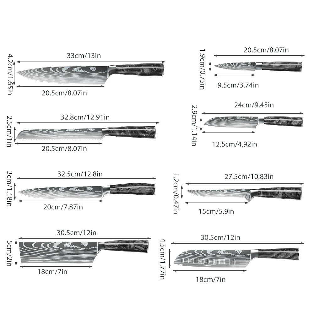 MDHAND 8 Piece Knife Set With Sharpener And Roll Bag