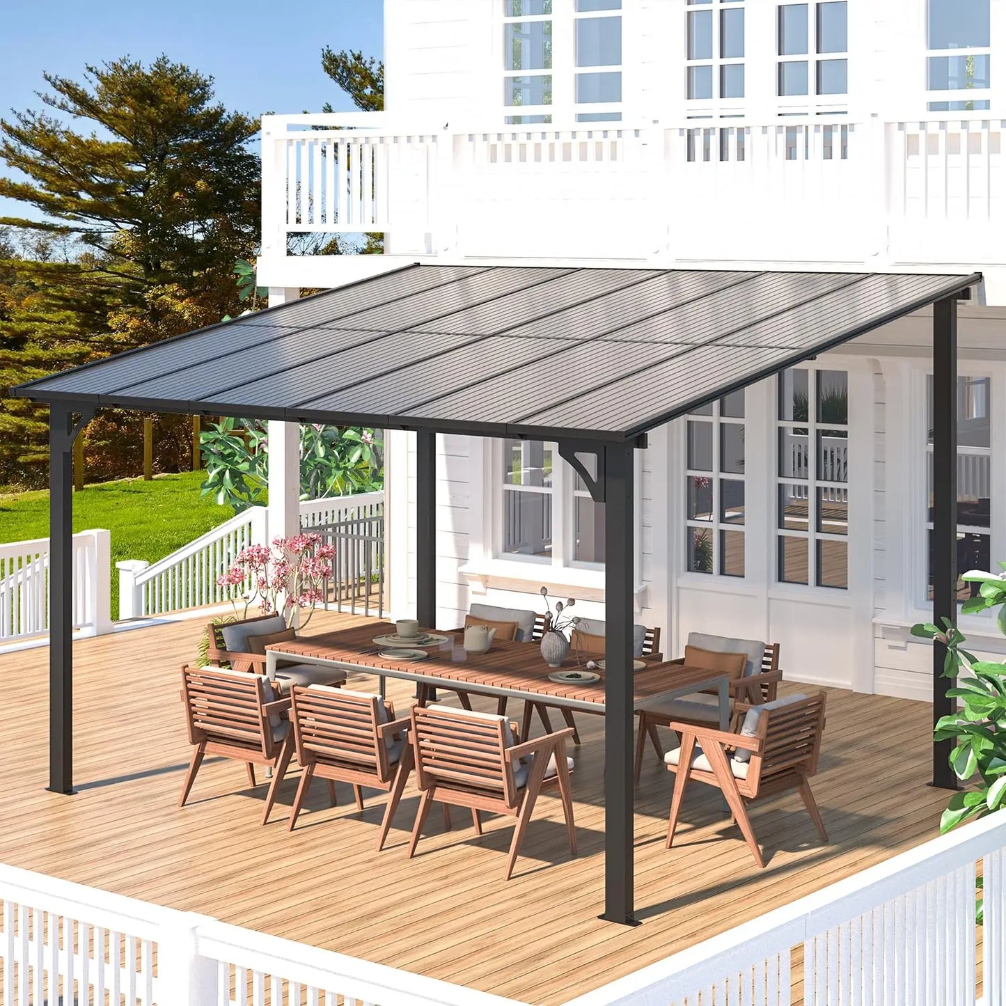 Wall Gazebo Hard Top Pergola For Outdoor Patio Deck