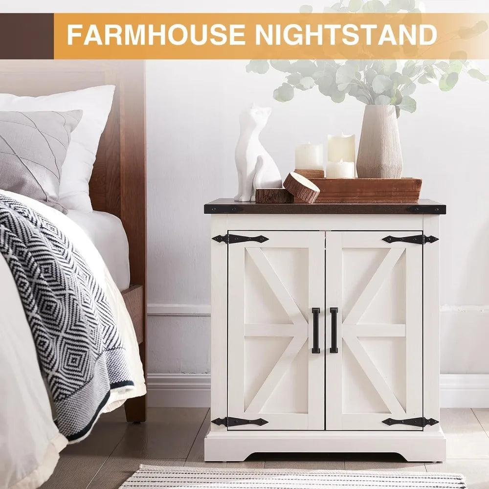 XIAOLANG Farmhouse End Table With Charging Station Set Of 2