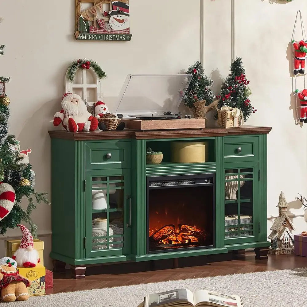 52" Fireplace TV Stand with 18”Silent Electric Fireplace, Farmhouse Entertainment Center for TVs up to 65", 2 Drawers TV Console