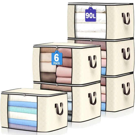Large Capacity Storage Bags 6 Pack Foldable Closet Organizers