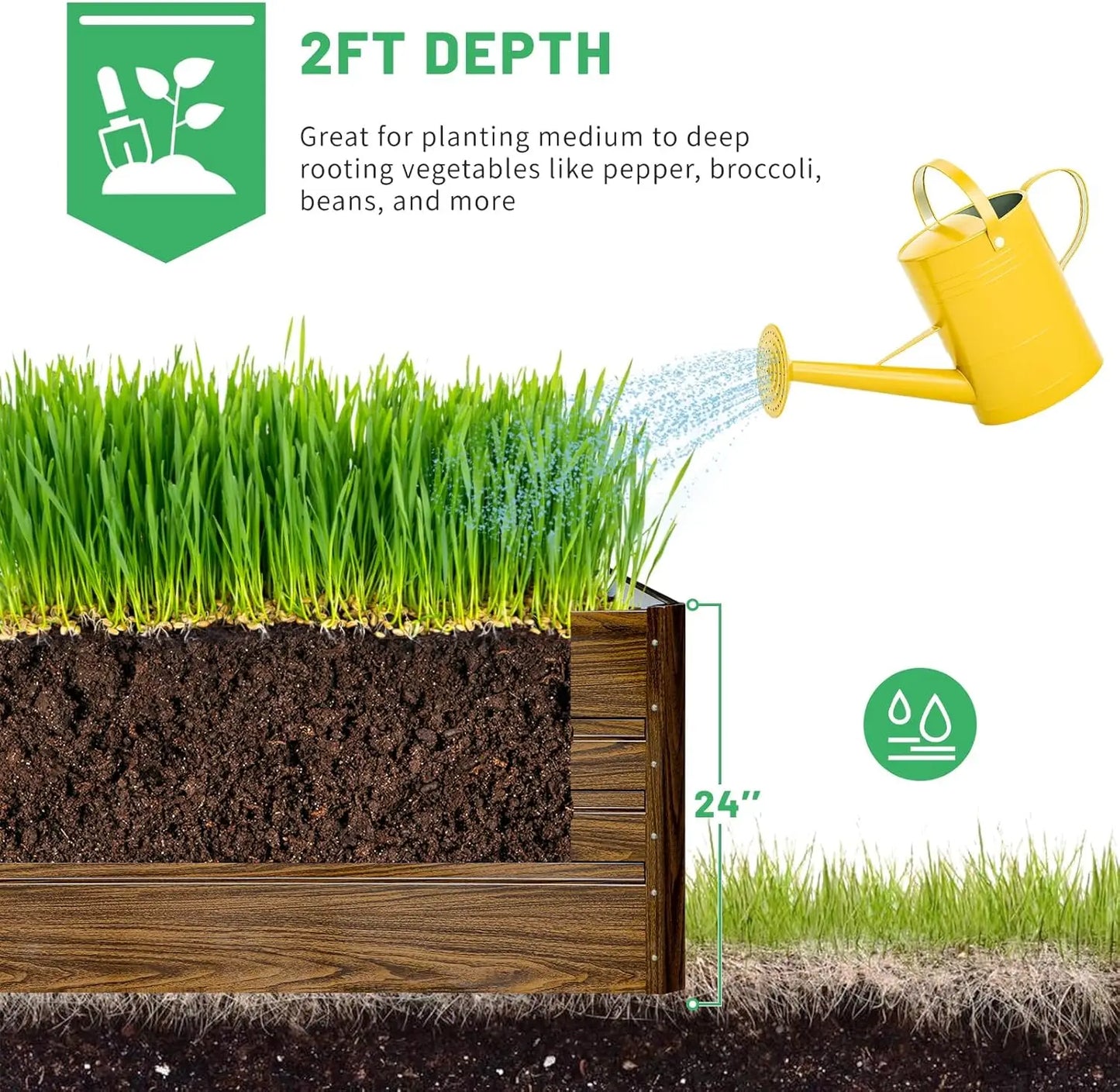 2-Pack 4x2x2FT Galvanized Raised Garden Bed Planter Box for Vegetables Flowers Herbs Outdoor, Deep Root Design Brown