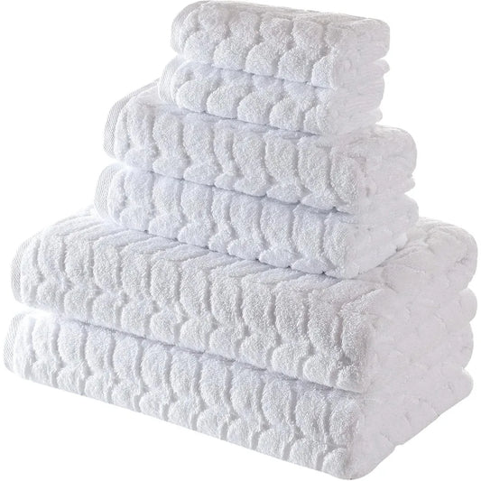 Turkish Bath Towels, Soft Plush Jacquard Luxury Bath Towels, Quick Dry Towel Set (White, 6 pcs Towel Set)