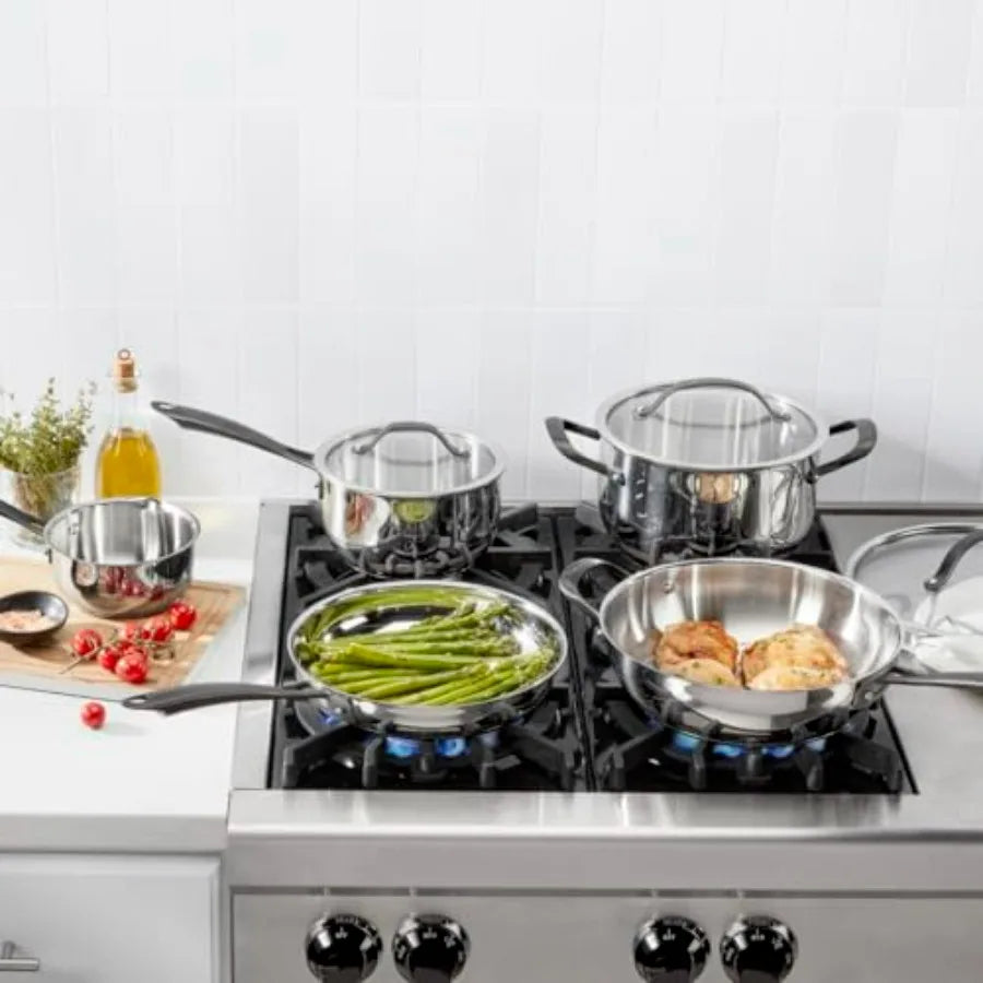 Stainless Steel Cookware Set With Brushed Titanium Finish