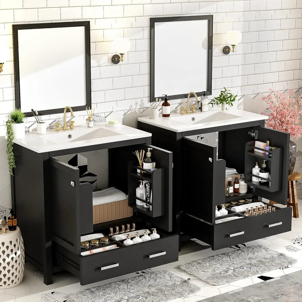 RBXC Double Sink Vanity Cabinet In Solid Wood With Drawers