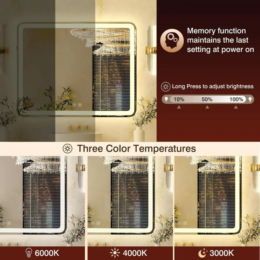 LED Bath Mirror With Front And Backlight, Dimmable And Anti-Fog