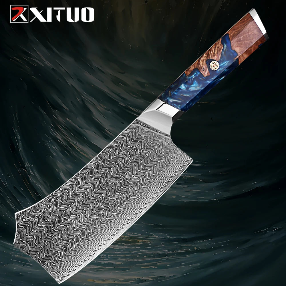 1-9 Pcs Damascus Knife Set Japanese Kitchen Knives VG10 Steel Core Ultra-Sharp Pro Chef Knife Set with Resin & Burl Wood Handles