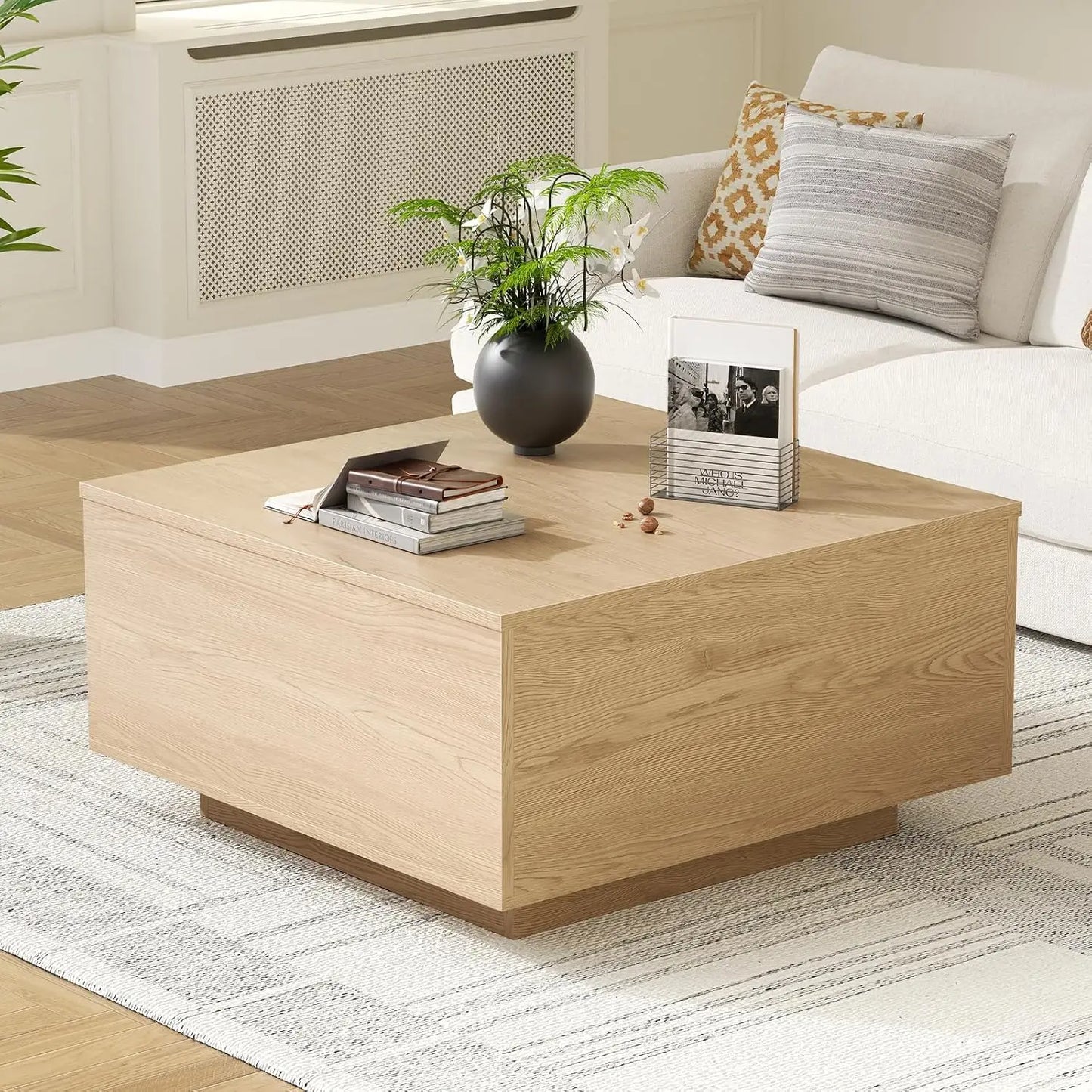 Lift Top Farmhouse Wood Coffee Table With Hidden Storage
