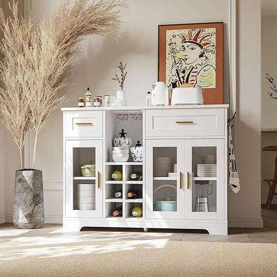 Modern Sideboard Buffet Cabinet With Wine Storage And Power Outlet
