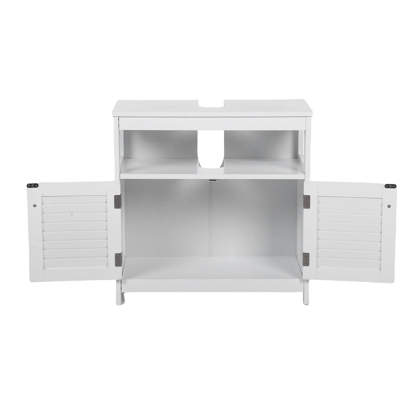 Under Sink Storage Cabinet with 2 Doors Open Shelf U Shape Cut Out Bathroom Under Sink Vanity for Toiletries Makeup