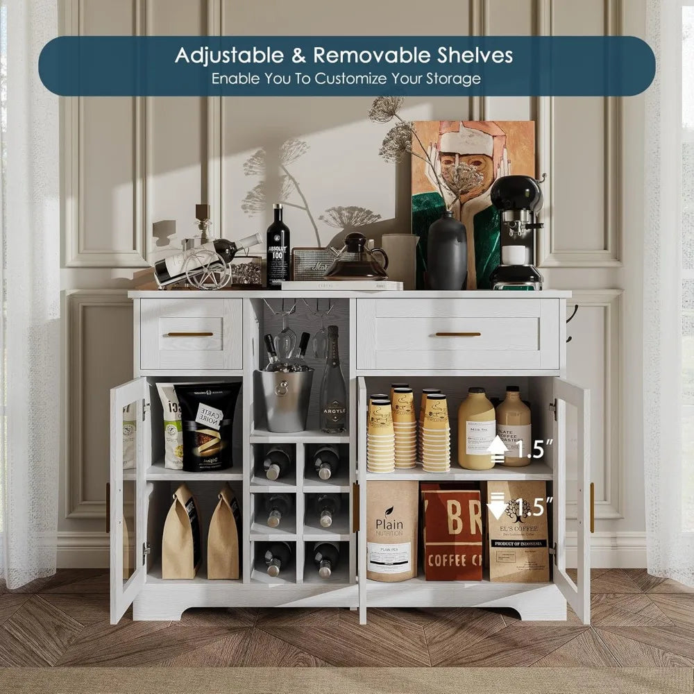 Modern Sideboard Buffet Cabinet With Wine Storage And Power Outlet