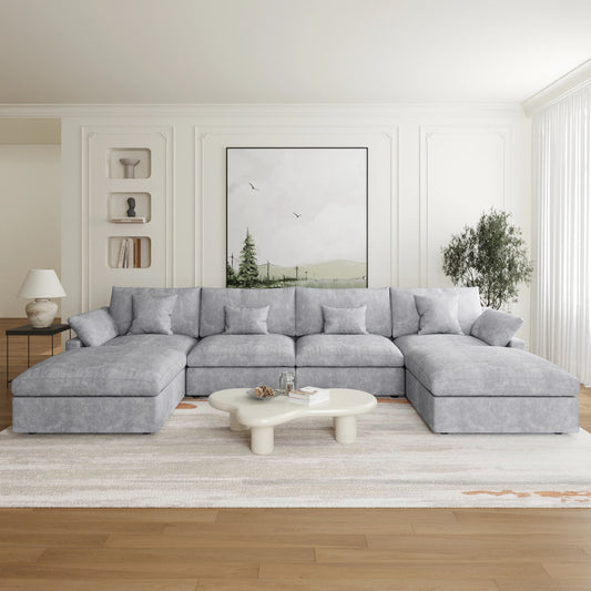 Modular Sectional Sofa for Living Room 160" Cloud Couch Down Filled U Shaped Couch with Ottoman Modern 6 Seater Convertible Sofa