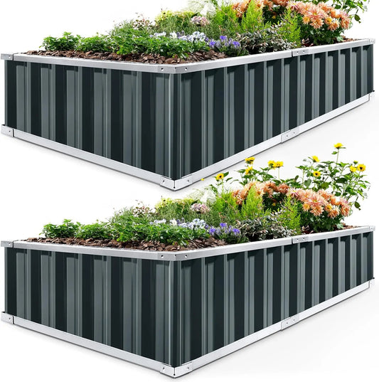 68"x36"x12" Galvanized Steel Raised Garden Bed Kit, 2-Pack for Vegetables & Flowers, Dark Grey