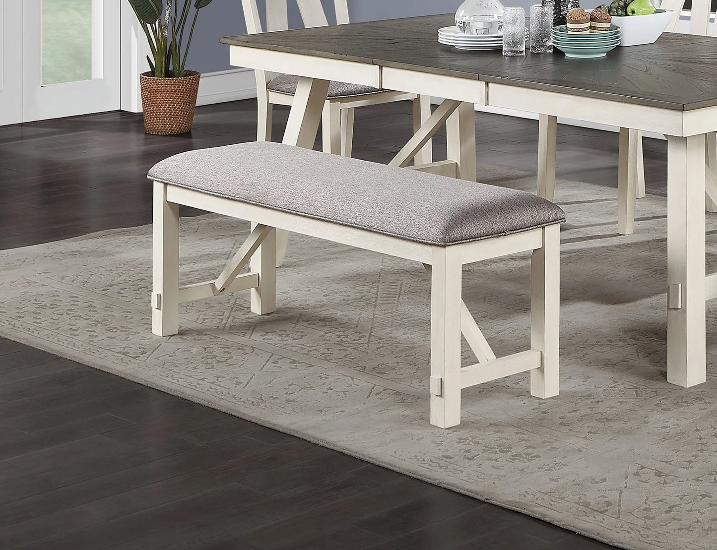 Dining Room Set Six Piece Round Table Leaf Chairs Bench