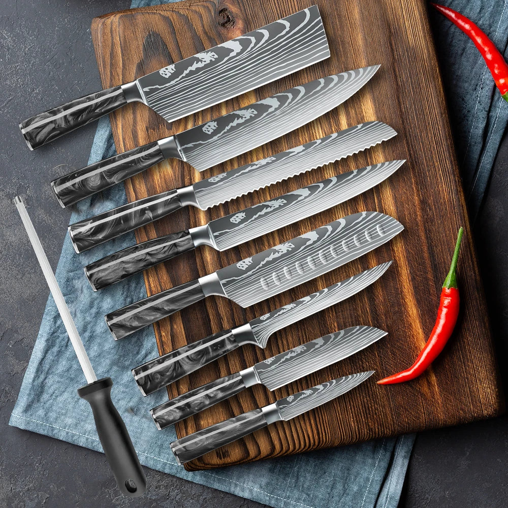 MDHAND 8 Piece Knife Set With Sharpener And Roll Bag
