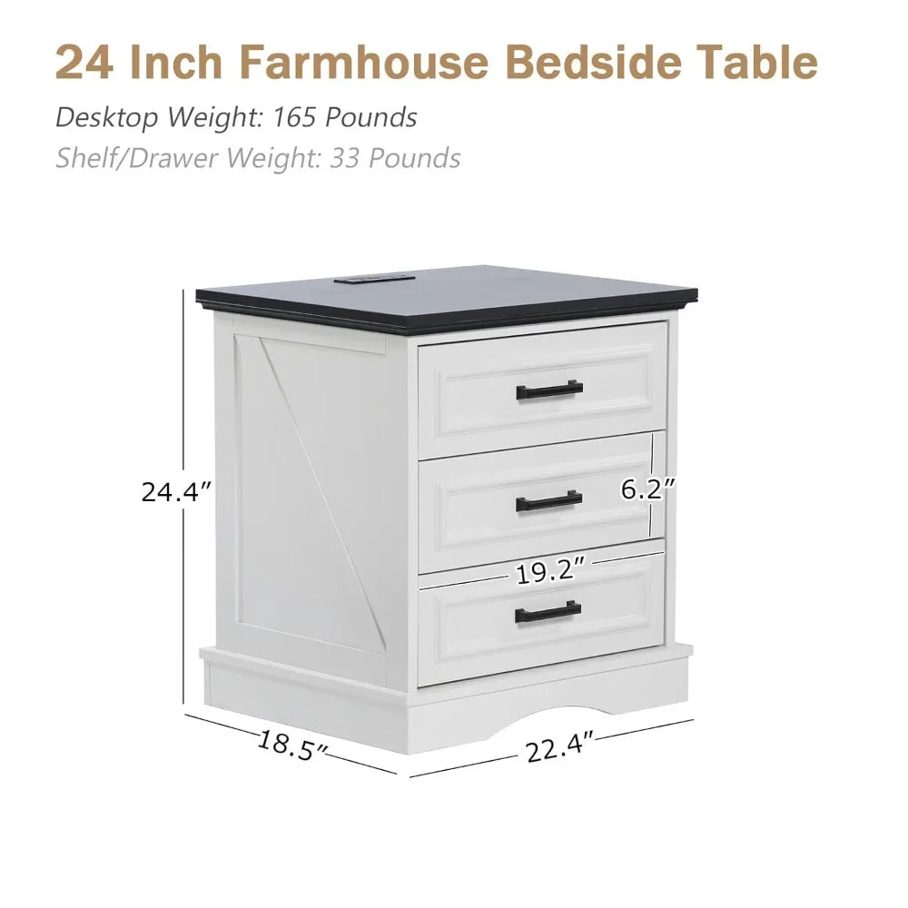 XIAOLANG Farmhouse Nightstands Set Of 2 With Charging Station