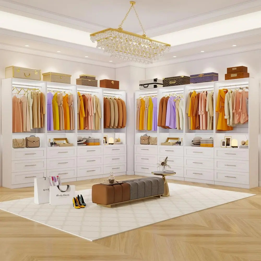 System Set of 4, 8FT21FT Closet System with 12 Drawers amp 8 Hanging Rods Adjustable, Walk in Closet Organizer System Wood with