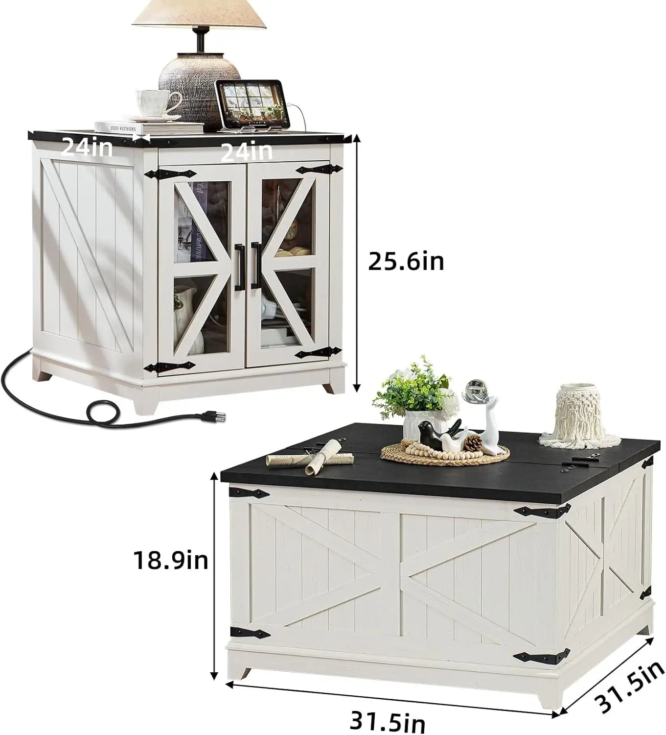 Farmhouse 3 Piece Coffee Table Set With Charging Station