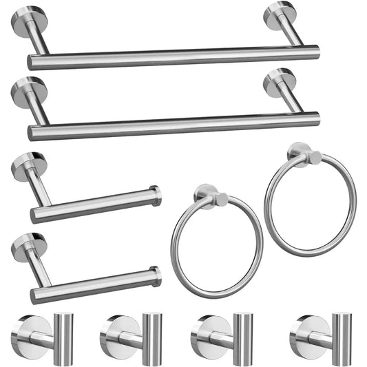 10-Piece Brushed Nickel Bathroom Hardware Set: Stainless Steel Towel Racks, Hooks & Holders