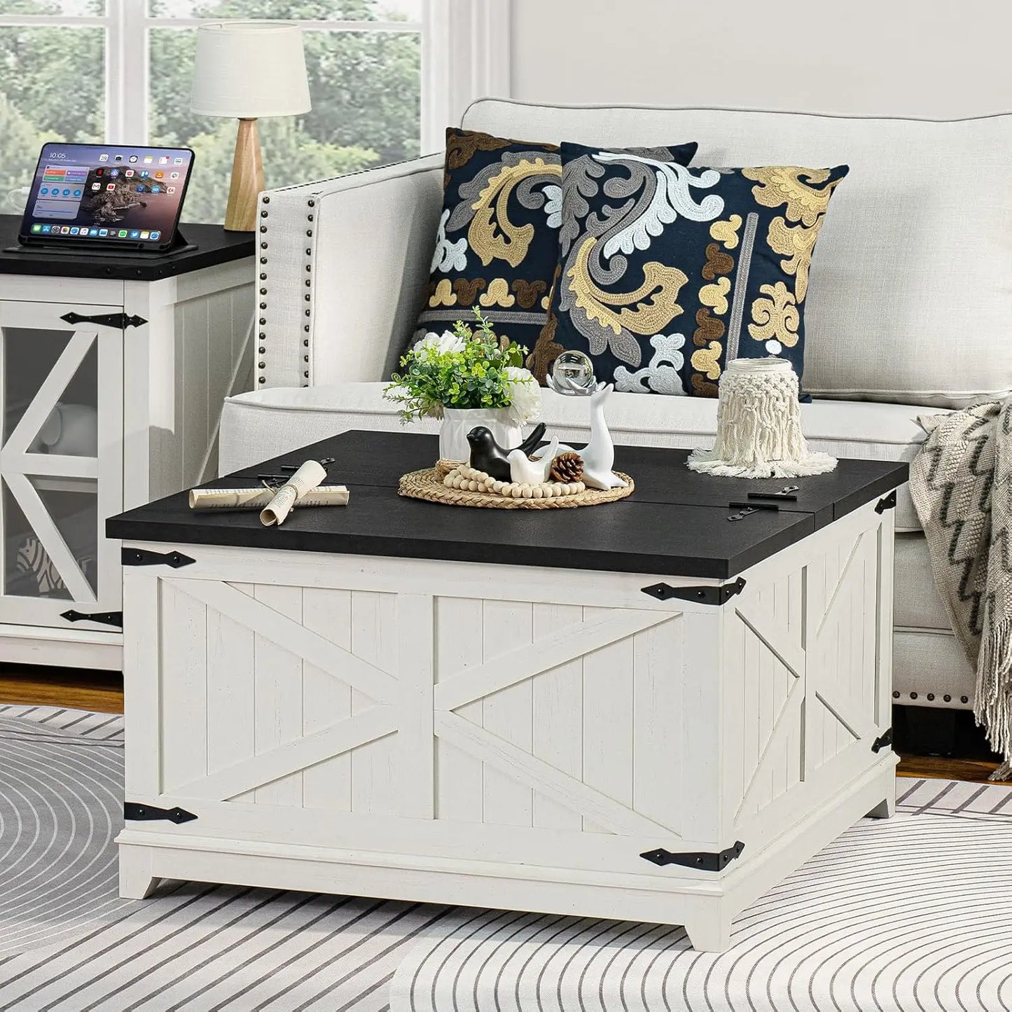 Farmhouse 3 Piece Coffee Table Set With Charging Station