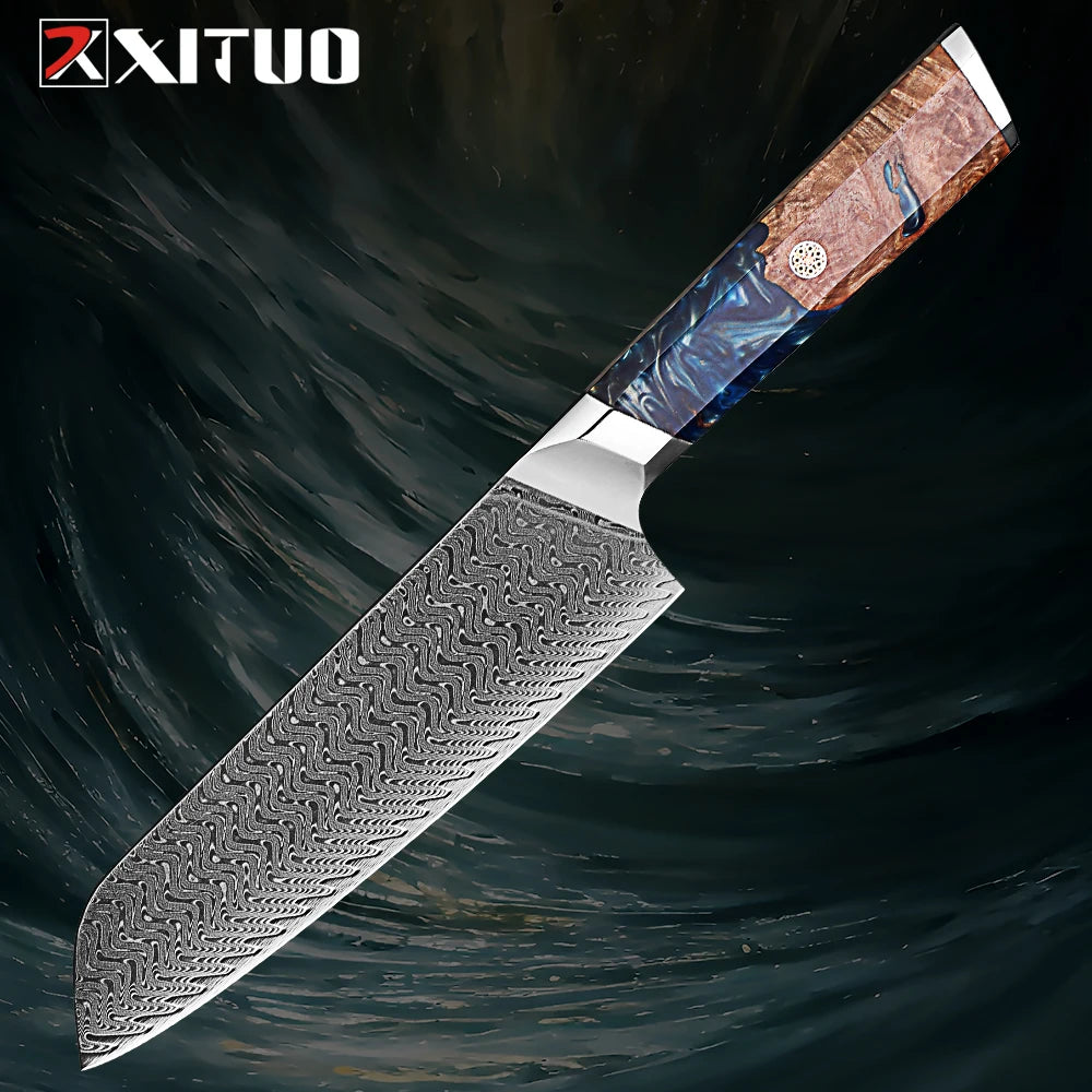 1-9 Pcs Damascus Knife Set Japanese Kitchen Knives VG10 Steel Core Ultra-Sharp Pro Chef Knife Set with Resin & Burl Wood Handles