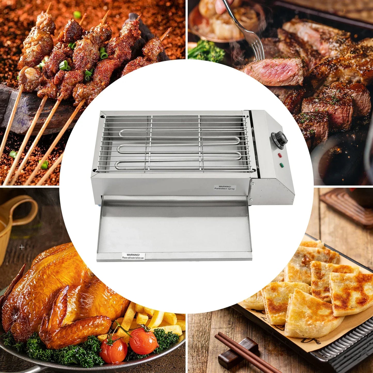 Portable Electric Grill Oven 1.5KW Heat Control 110V Countertop BBQ for Indoor Outdoor Cooking
