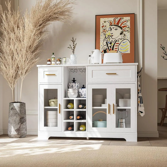 Modern Sideboard Buffet Cabinet With Wine Storage And Power Outlet